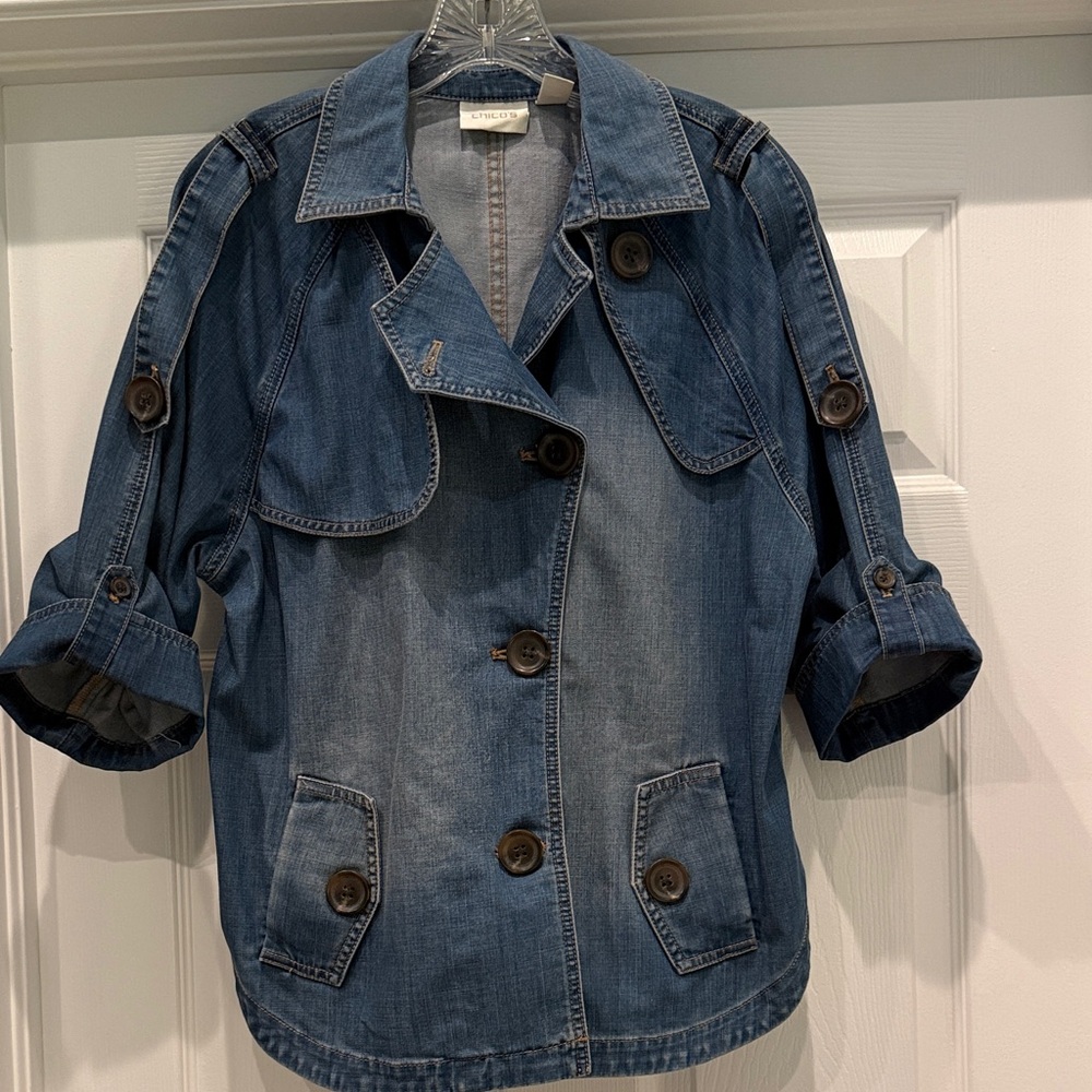 NWOT Chico’s Modern Denim Trench Jacket size Medium
